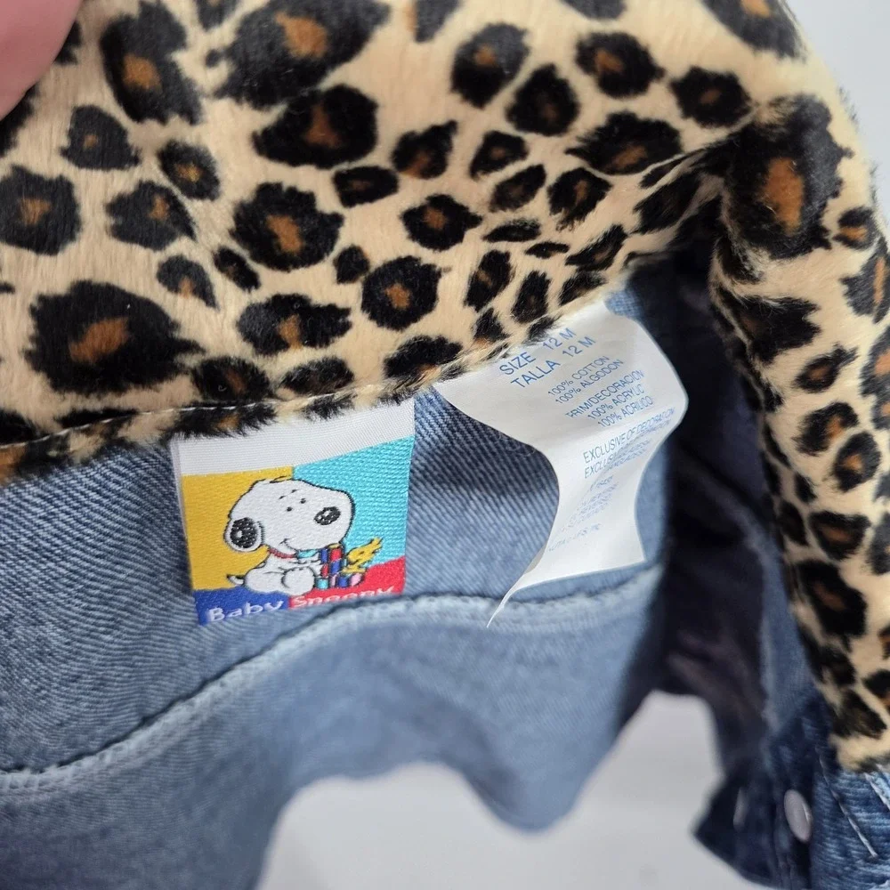 NEW VTG Baby Snoopy Vintage Denim Jacket Pants Set 12 Months Cotton Cheetah